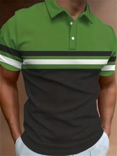 Polo Hombres Camisetas Vestido Moda Golf Rayas Cuello Botone Negro Verde Top