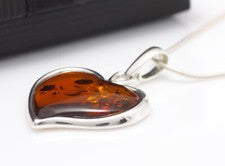 Collar colgante corazón plata esterlina 925 ámbar báltico natural regalo joyas