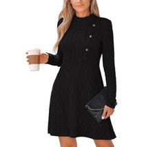 Minivestido para mujer CUPSHE cuello redondo manga larga diseño de botones texturizados tejido