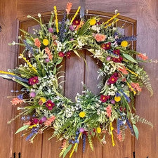 Corona de puerta de flores silvestres artificiales primavera verano 45 cm colorida decoración multiusos