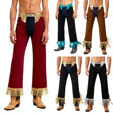 Pantalones para hombre Western Cowboy Flecos Chaps Ajustables Huecos Entrepierna Pantalones