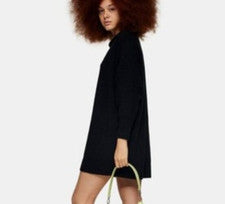 Mini vestido para mujer Topshop de gran tamaño manga larga en negro talla US 12 UK-LG/NUEVO CON ETIQUETAS