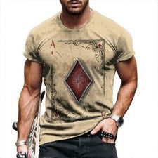 Camiseta Hombre Moda Carta Póquer As De Diamantes Camiseta Amarilla Manga Corta