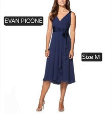 Vestido envolvente EVAN PICONE para mujer M Moda Cóctel Fiesta Hasta la rodilla Azul marino Nuevo