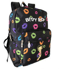 Mochila Betty Boop negra con estampado de labios para computadora portátil de viaje escolar bolsa para libros