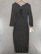 Vestido Gianni Bini Mujer Pequeño Negro Hiedra Reina Rayas Midi Bodycon Camiseta Nuevo con Etiquetas