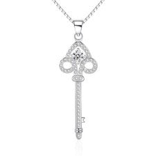Genuino 925 Plata Esterlina Llave Circonita cúbica Colgante Cadena Collar Mujer Joyería en Caja