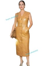 Mujeres Cuero Tostado Vestido con Cinturón Calce Ajustado Moda Informal Ropa de Fiesta Moda Trajes