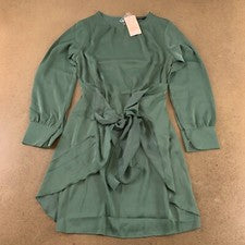 Moda Mujer Vestido Envolvente Frontal Verde Joya Cuello Manga Larga S Nuevo