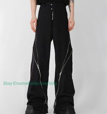 Hombres Punk Gótico Carga Moda Pantalones Cremalleras Pantalones Informales Sueltos Pierna Ancha Pantalones