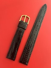 CORREA RELOJ PULSERA PIEL LAGARTO 16 mm NEGRA