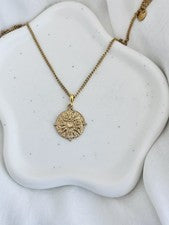 Collar Moneda Sol Cadena Cubana Oro 18K Moda Mujer Impermeable Joyería