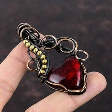 Colgante envuelto en alambre de cobre labradorita de fuego rojo regalo para amor 2,95"