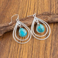 Pendientes colgantes de piedras preciosas turquesa cobre azul plata de ley 925 para mujer