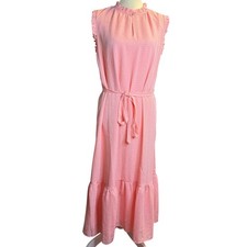 Vestido midi Loft con volantes texturizados en capas, melocotón, para mujer talla mediana, nuevo con etiquetas
