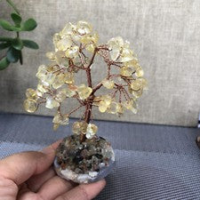 Natural Hermoso Cristal Amarillo Tejido a Mano Árbol Decoración Hogar Amor Regalo 100mm
