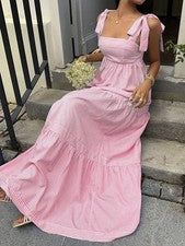 Maxivestido escote cuadrado y mangas abullonadas