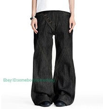 Pantalones de mezclilla negros para hombre retro moda botones informales moto hippie