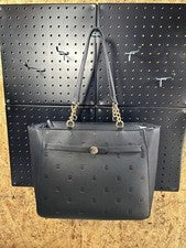 NUEVO CON ETIQUETAS Cartera de Mano Tommy Hilfiger Negra para Mujer, Acentos Dorados, Logotipos TH Estampados