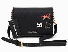Bolso Bandolera Karl Lagerfeld Paris Mujer Negro Herrajes Dorados Cremallera Desmontable Correa