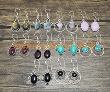 Pendientes Turquesa y Mezcla de Piedras Preciosas Venta al por mayor Lote de 10 piezas Joyería Chapada en Plata 925