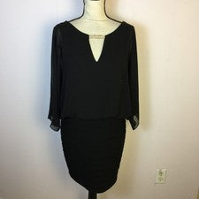 NUEVO CON ETIQUETAS $188 Cache Mini Blusa Vestido de Cóctel Talla 8 Mujer Negro Abertura Manga Transparente