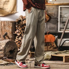 Pantalones finos cargo estilo retro americano para hombre pantalones largos rectos informales verano