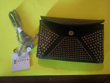 Cartera sin asas MMS Design Studio negra plateada gris, nueva con etiquetas
