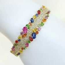 Brazalete arco iris con racimo de zafiro multicolor creado en 10 quilates enchapado en oro amarillo de 14 k