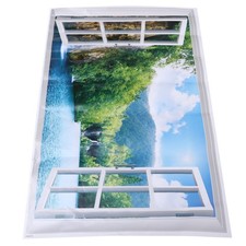 Pegatina de pared extraíble decoración del hogar ventana falsa con casa y montaña