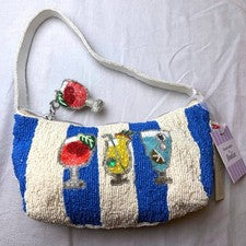 Nuevo con etiquetas Bolso Cartera Bolso Tropical Hecho a Mano India Con Cuentas Cóctel Bebidas Azul Blanco Viral