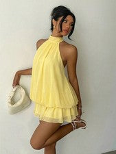 Aloruh Elegante Minivestido Rojo Cuello Tirantes para Mujer San Valentín