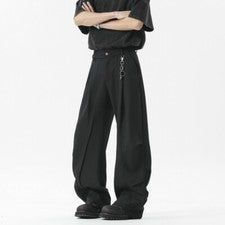 Pantalones largos de vestir plisados estilo coreano para hombre sueltos rectos empalmes talla