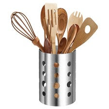 Soporte para utensilios de cocina redondo de acero inoxidable plateado de 3,9 x 5,5",
