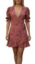 Vestido Boden Talla 4 EE. UU. Para Mujer Rosa Paisley Volantes Envolvente Boho Cottagecore Talla 8 UK