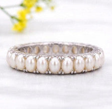 Anillo Apilable de Perlas, Banda de Eternidad de Plata de Ley, Elegante Joyería Nupcial Regalo