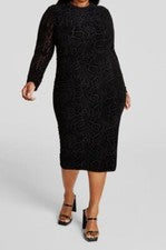 Vestido midi ceñido al cuerpo en relieve negro de moda de Nina Parker para mujer talla grande 0X