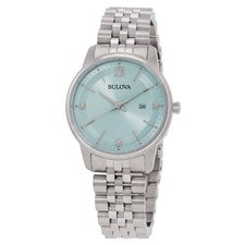 Reloj Bulova Diamantes Cuarzo Esfera Azul Claro Damas 96P259