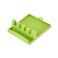 Estante de plástico para tapa de olla de cocina con orificio colgante y diseño de utensilios de múltiples ranuras