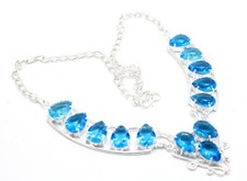 Collar suizo de piedras preciosas de topacio azul joyería de plata de ley 925 tamaño-17-18"