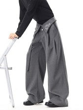 Pantalones informales de pierna ancha sueltos a rayas estilo coreano para hombre