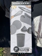 OVENTE Juego de Utensilios de Cocina de Silicona 17 Piezas en Gris Nuevo en Caja