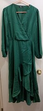 Moda Para Mujer M Cuello en V Verde Sensación Sedosa Maxi Vestido FALTA CINTURÓN LD2