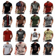 Camiseta Hombre Bandera Americana Moda Manga Corta Táctica Patriota Tee