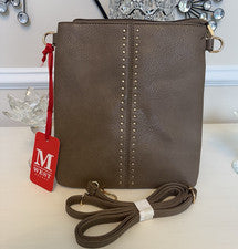 Bolso Bandolera Montana West Marrón Tachonado Cremallera Herrajes Dorados Correa Desmontable Med