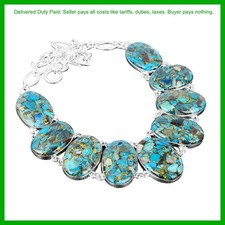 Plata 925 Cobre Crisocola Piedra Regalo Boda Bisel Cadena Collar Joyería