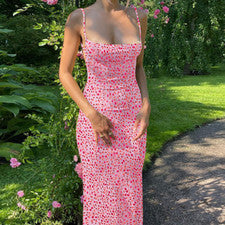 Vestido Para Mujer Nuevo Apretado Moda Floral Sexy Delgado Sin Espalda Tirantes Floral