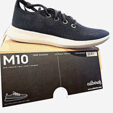 Allbirds Hombre Talla 10 Tree Runner Jet Negro/Blanco Suela-NUEVO (Unisex W11)