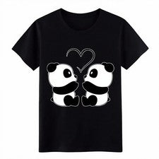 Linda Camiseta de Algodón Estampado Animal Corazón Amor Pareja Panda