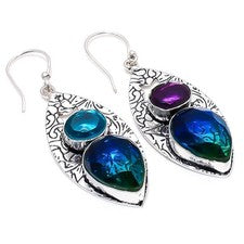Pendiente de joyería de plata esterlina 925 de turmalina bicolor, amatista 2,...